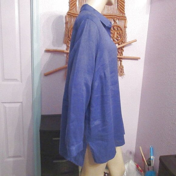 J. Jill Love Linen Top Size 2X Essential Button Up Tunic Purple Long Sleeves NEW - Picture 6 of 11